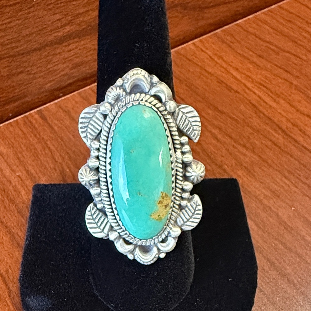 Turquoise 925 Silver Statement Ring - Adjustable Band - Solid back